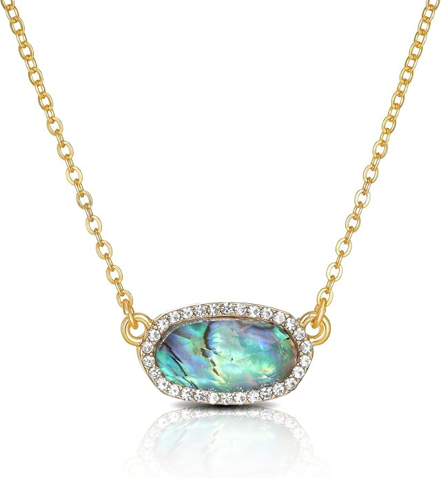 SEADAY 14K Gold Plated Dainty Oval Crystal Pendant Necklace for Women Tarnish-Resistant & Adjusta... | Amazon (US)
