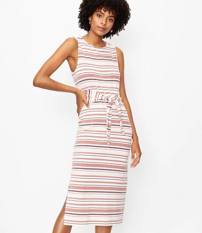 Striped Tie Waist Midi Dress | LOFT
