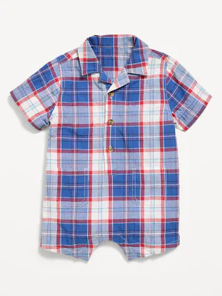 Collared Plaid One-Piece Romper for Baby | Old Navy (US)