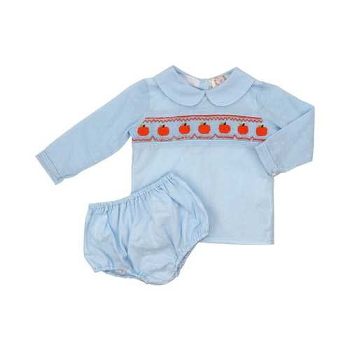 Blue Swiss Dot Smocked Pumpkin Diaper Set | Cecil and Lou