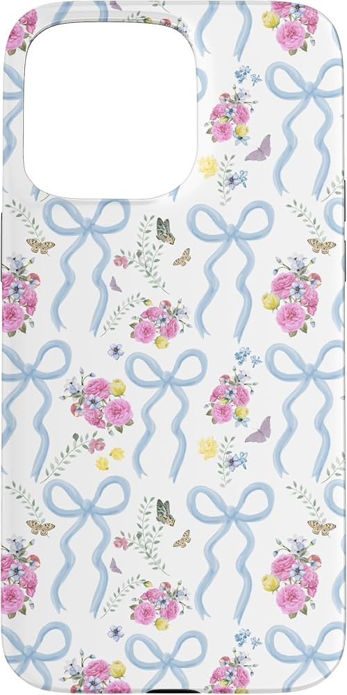 iPhone 15 Pro Max Aesthetic Light Blue Bows, Roses and Butterflies Case | Amazon (US)