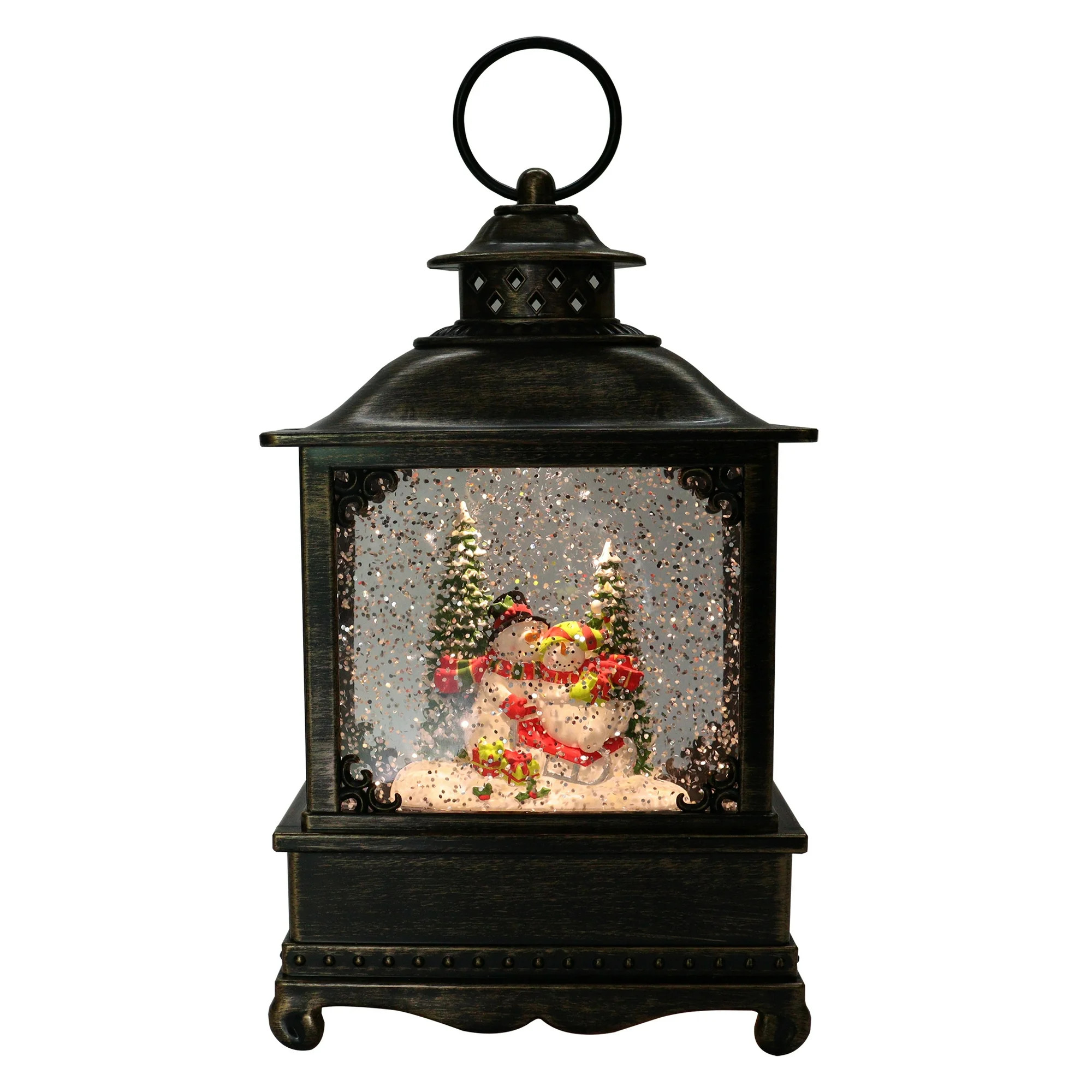 Snowman Family Light-Up Black Lantern Water Snow Globe, 8.1", by Holiday Time | Walmart (US)