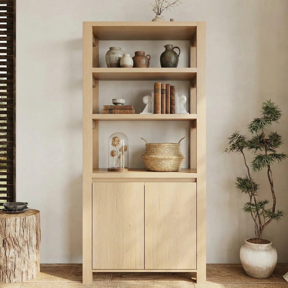 Sturdy Wood Bookcase with 2-Door Storage Cabinet, Premium Solid Display Shelving for Modern Farmh... | Wayfair North America
