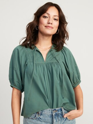 Puff-Sleeve Split-Neck Quilted Swing Blouse for Women | Old Navy (US)
