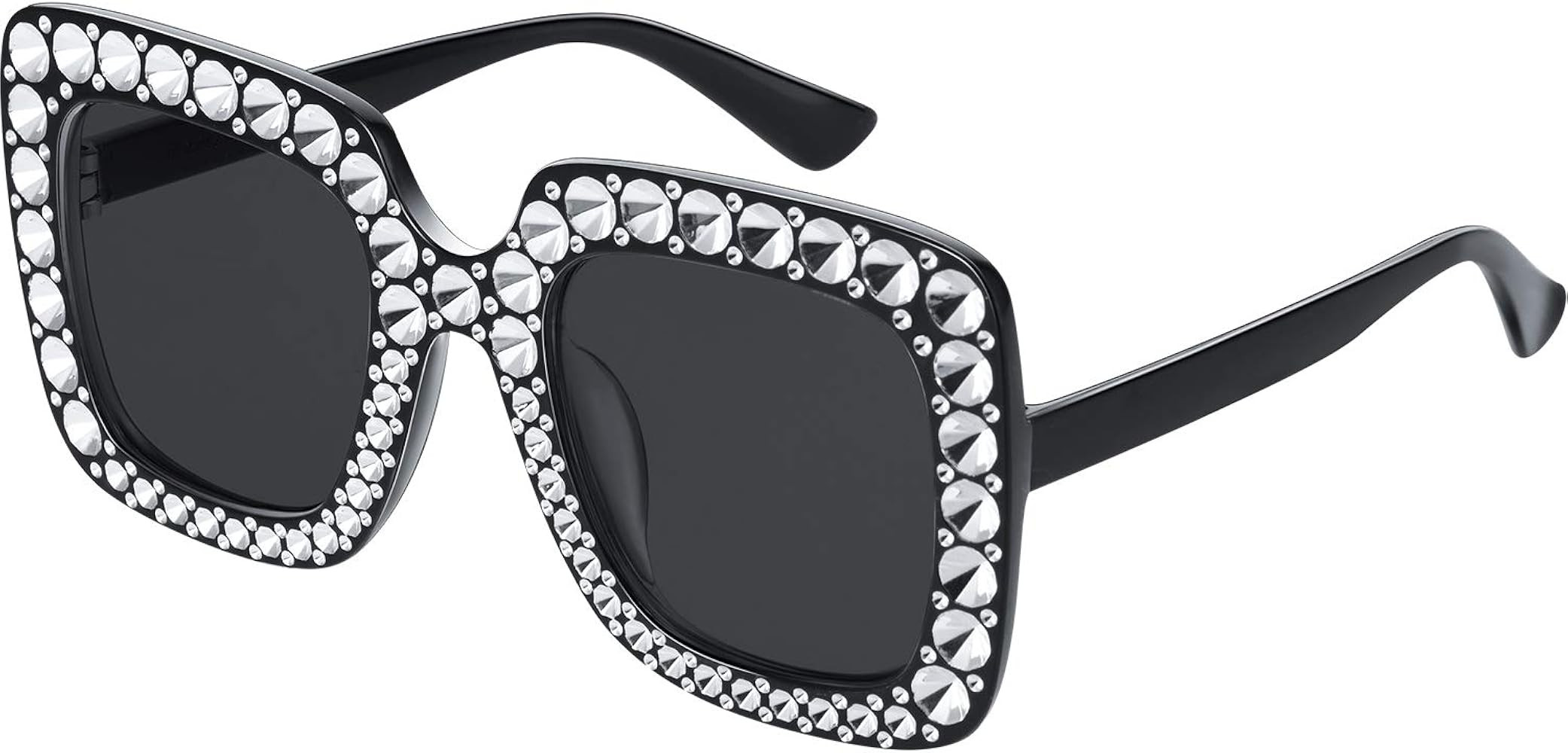 Frienda Women Oversize Square glitter Sunglasses Retro Thick Frame Disco Sunglasses | Amazon (US)