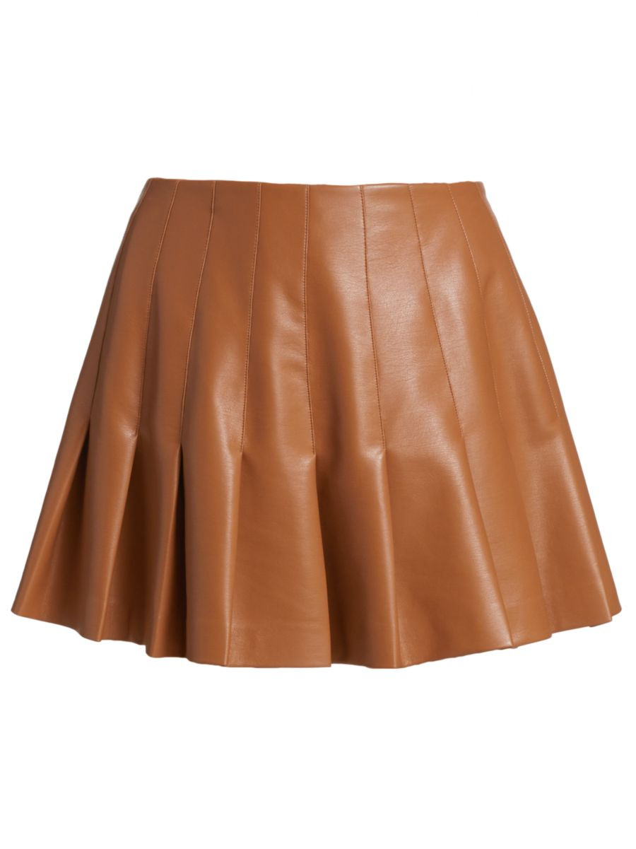 Shop Alice + Olivia ​Carter Vegan Leather Pleated Miniskirt | Saks Fifth Avenue | Saks Fifth Avenue