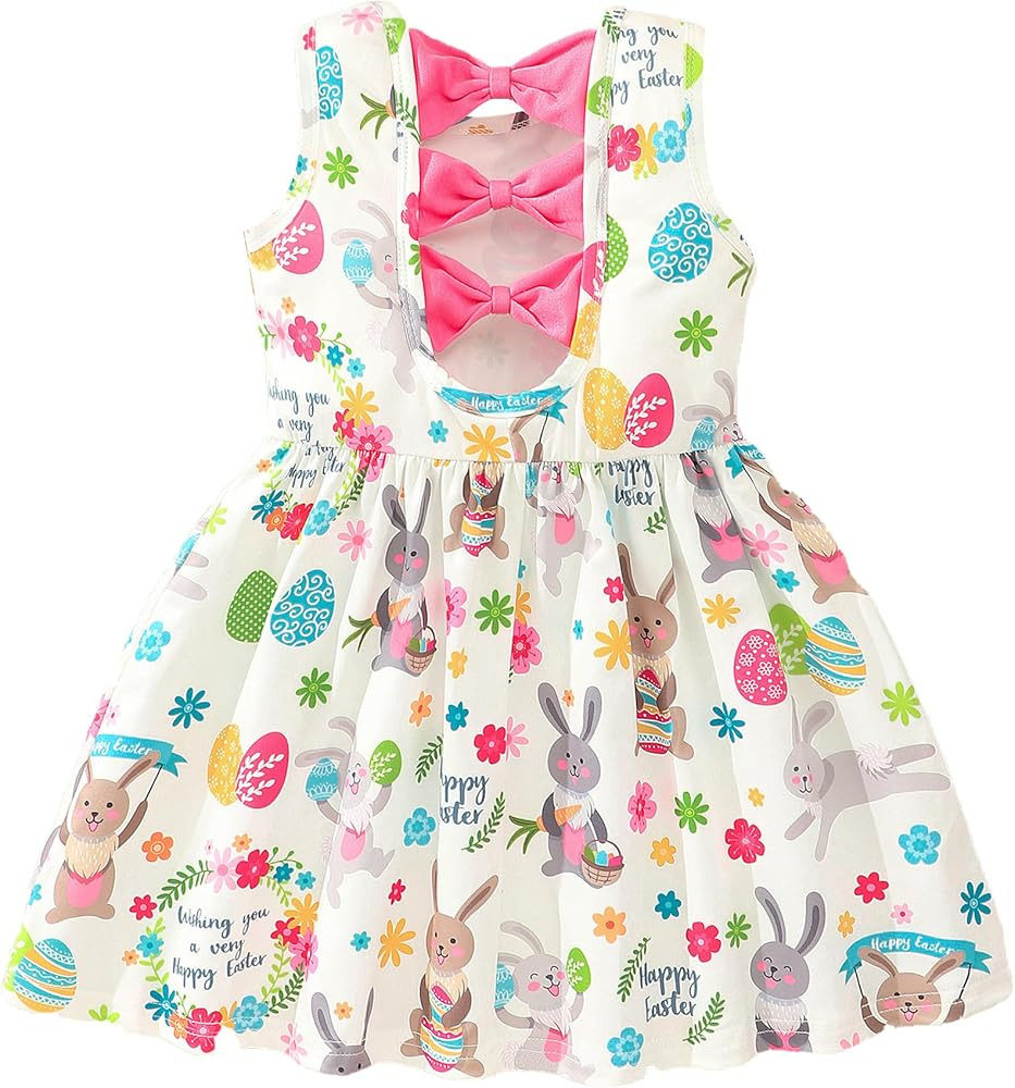 Popshion Toddler Summer Dresses for Girls Leopard Print Dress Back Bowknot Dress Dinosaur Clothes... | Amazon (US)