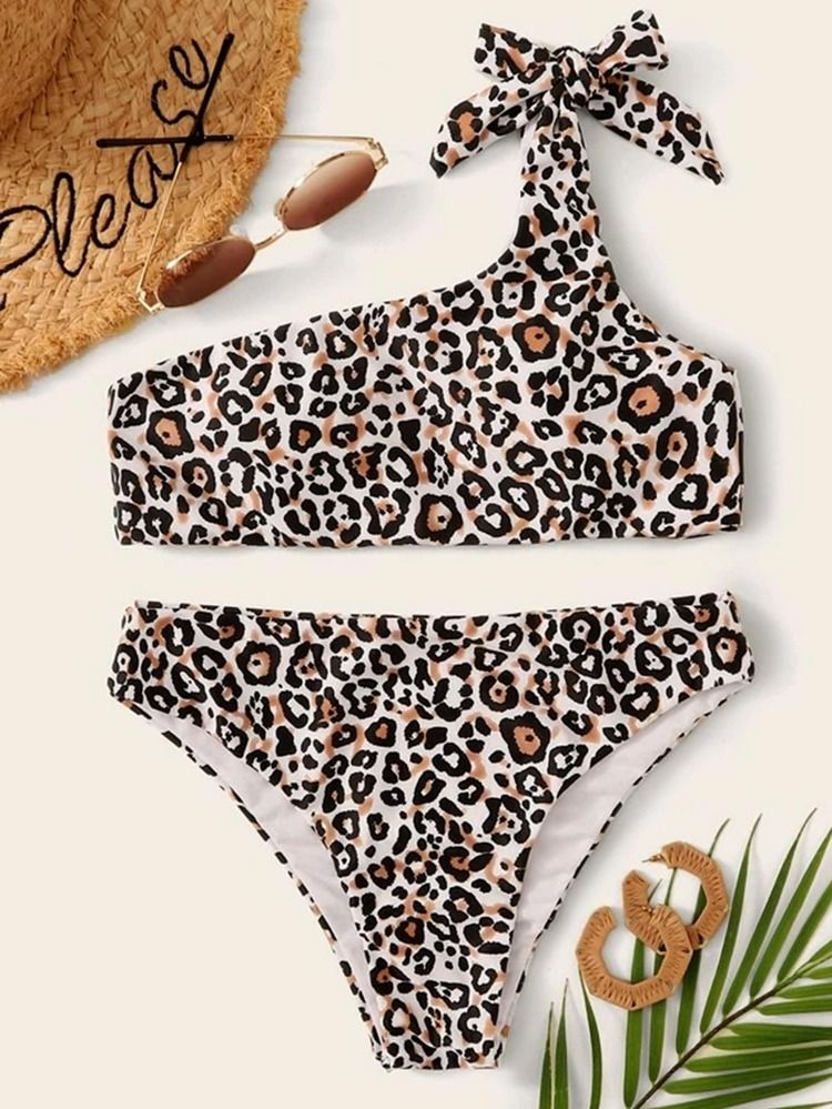 Leopard One Shoulder Bikini Swimsuit | SHEIN