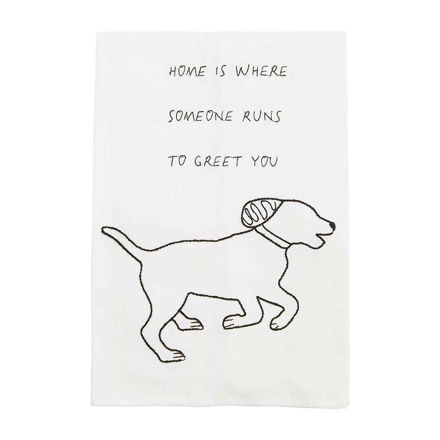 MUD PIE Embroidery Home Is Where Someone Runs To Greet You Dog Tea Towel, White - Chewy.com | Chewy.com