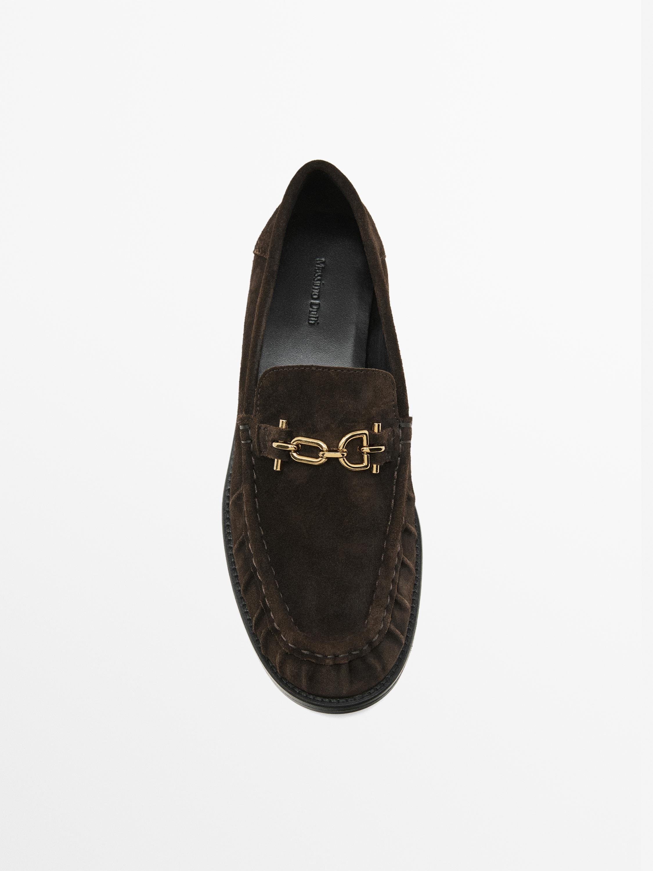 Split suede loafers with metal appliqué | Massimo Dutti UK