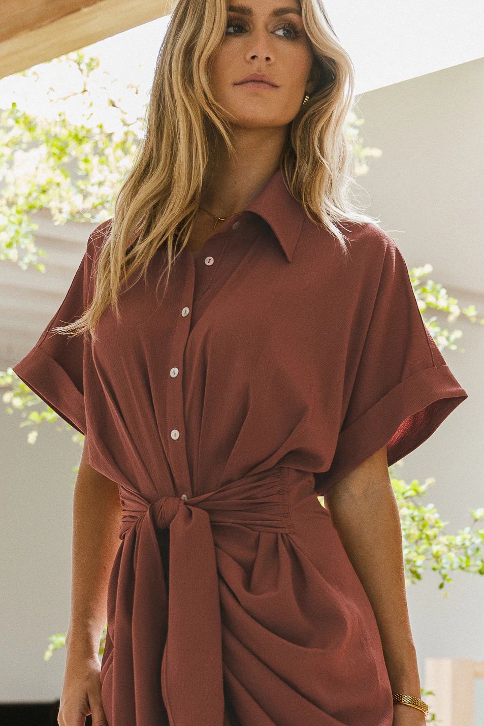 Brynlee Ruched Dress in Clay | Bohme