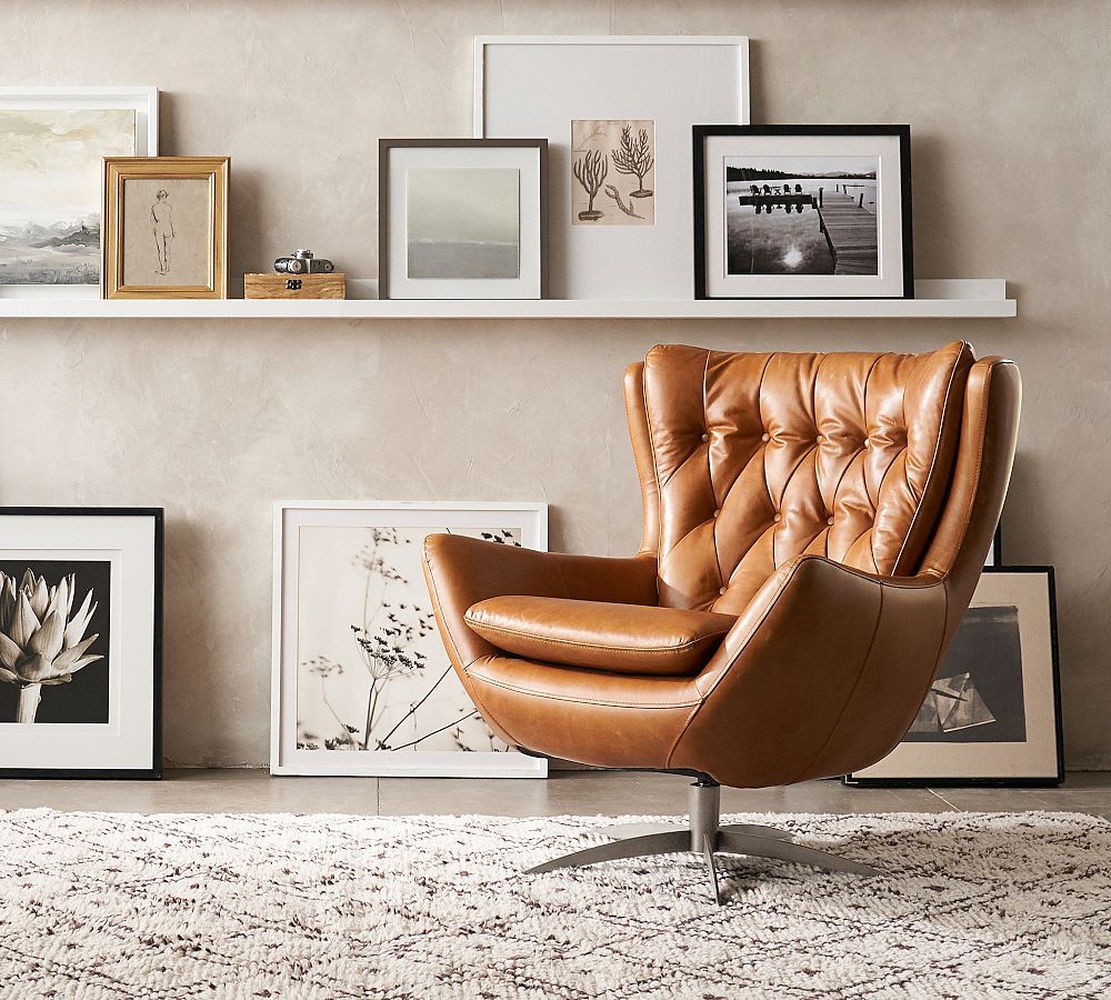 Wells Tufted Leather Swivel Armchair | Pottery Barn (US)