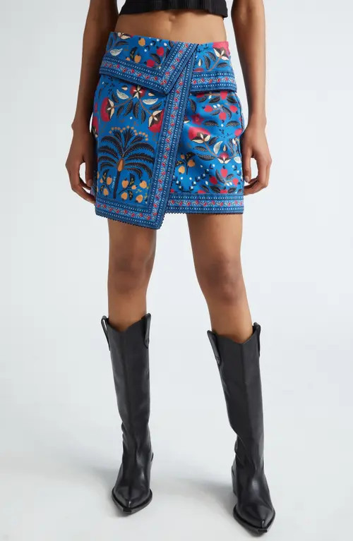 FARM Rio Palms Paradise Wrap Front Miniskirt in Palms Paradise Teal at Nordstrom, Size 31 | Nordstrom