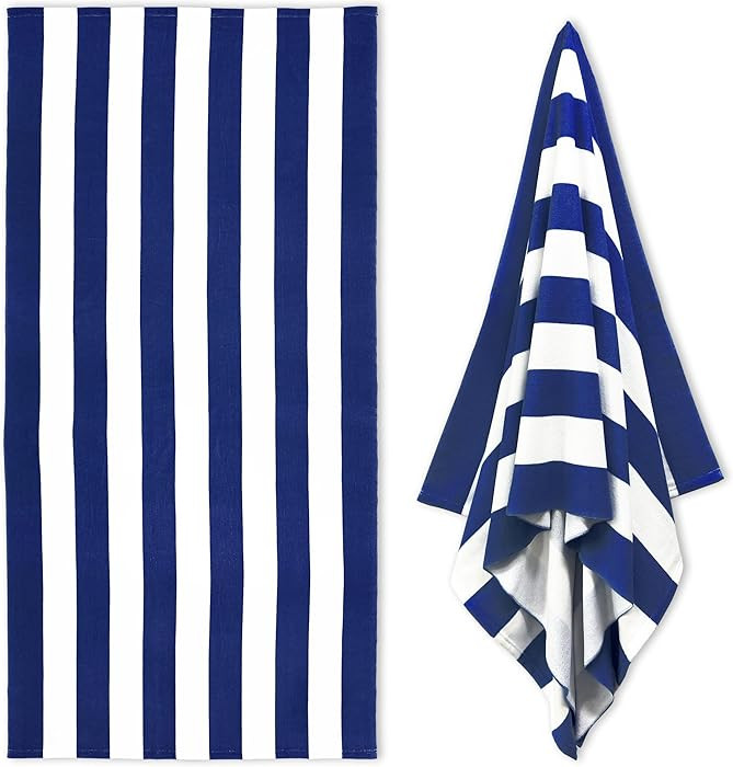 Large Oversized Beach Towel - 35 x 70 Inch Microfiber Pool Towel, Navy Striped Quick Dry Cabana S... | Amazon (US)