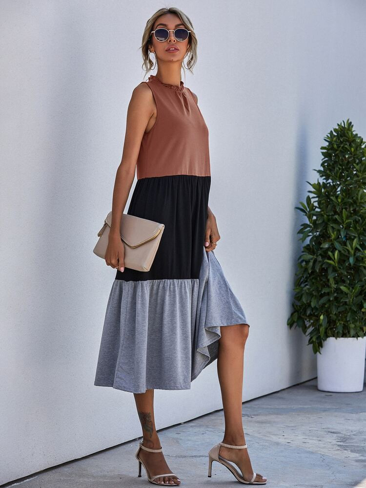 Cut And Sew Frill Neck Smock Dress | SHEIN