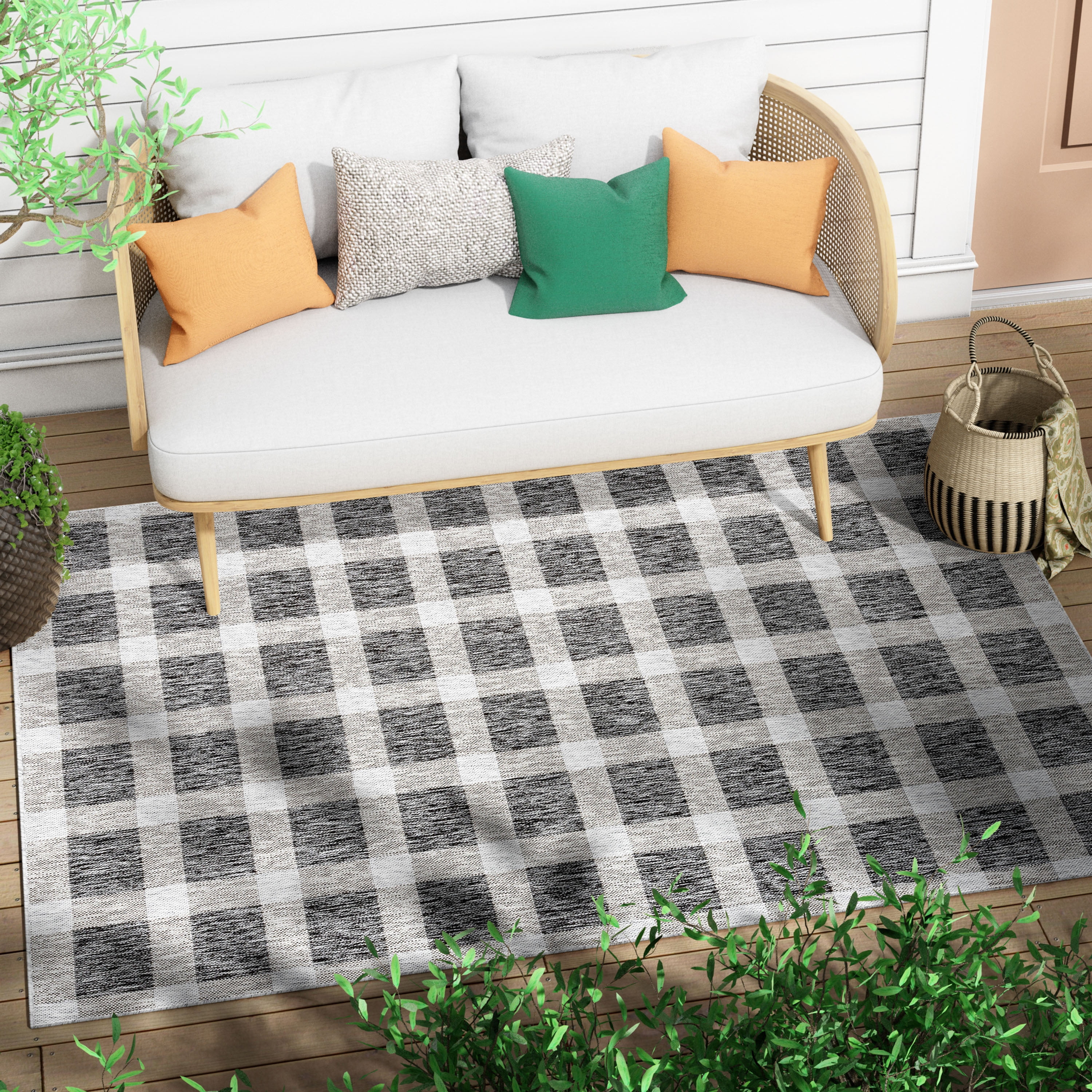 Well Woven Medusa Freya Checkered Grey 5'3" x 7'3" Indoor/Outdoor Flat-Weave Area Rug - Walmart.c... | Walmart (US)
