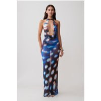 Ethel Mesh Cowl Plunge Maxi / Blue Abstract Print | MESHKI | M | MESHKI US