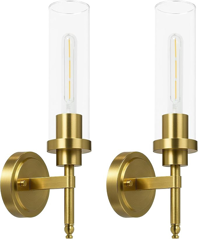 Wall Sconces Set of Two, Modern Bathroom Sconces with Clear Glass, Hardwired Sconces Wall Decor S... | Amazon (US)