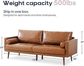 Vonanda Faux Leather Sofa Couch, Mid-Century 73 Inch 3 Seater Leather Couch with Hand-Stitched Co... | Amazon (US)
