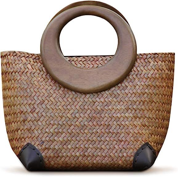 QTKJ Hand-woven Womens Straw Boho Handbag Bag for Women, Summer Beach Rattan Tote Travel Bag with... | Amazon (US)