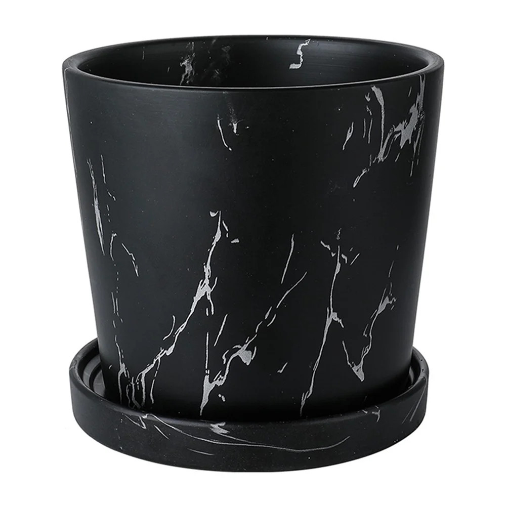 Ceramic Small Flowerpot Marbling Ceramic Planter Indoor Succulent Pot with Bottom Tray - Walmart.... | Walmart (US)