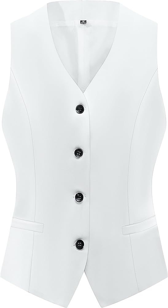 V VOCNI Women's Fully Lined 4 Button V-Neck Economy Dressy Suit Vest Waistcoat | Amazon (US)