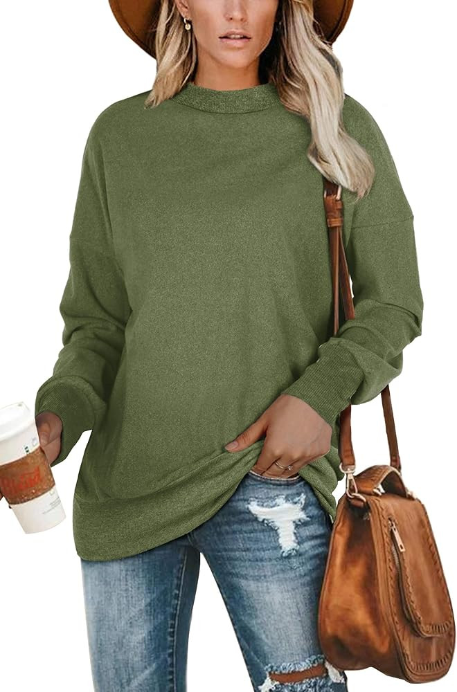Jescakoo Tunic Sweatshirts for Women Oversized Crewneck Tops Long Sleeve | Amazon (US)