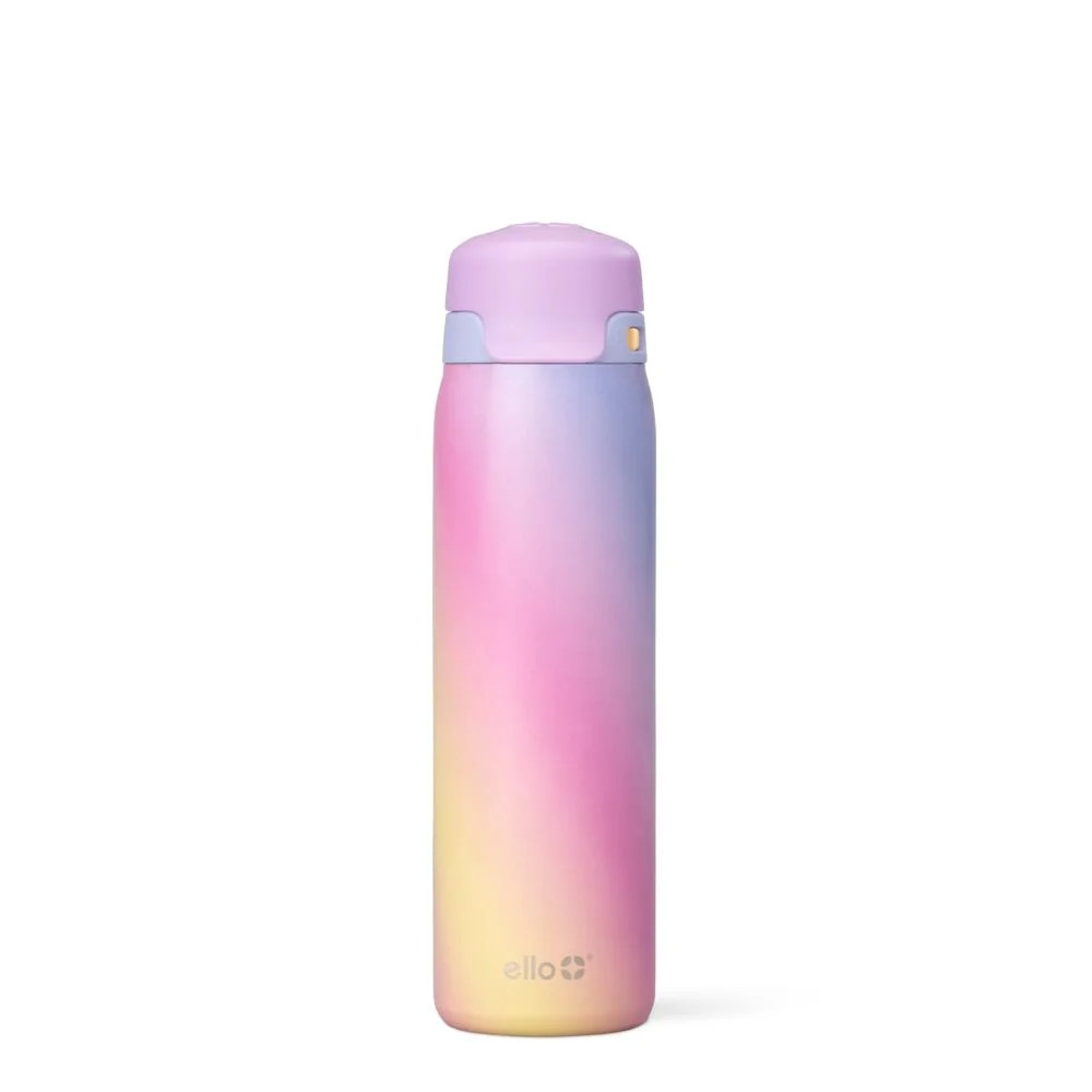 Ello Flip & Fill 22oz Insulated Stainless Steel Water Bottle, Leak-Proof Straw Lid, Purple Ombre | Walmart (US)