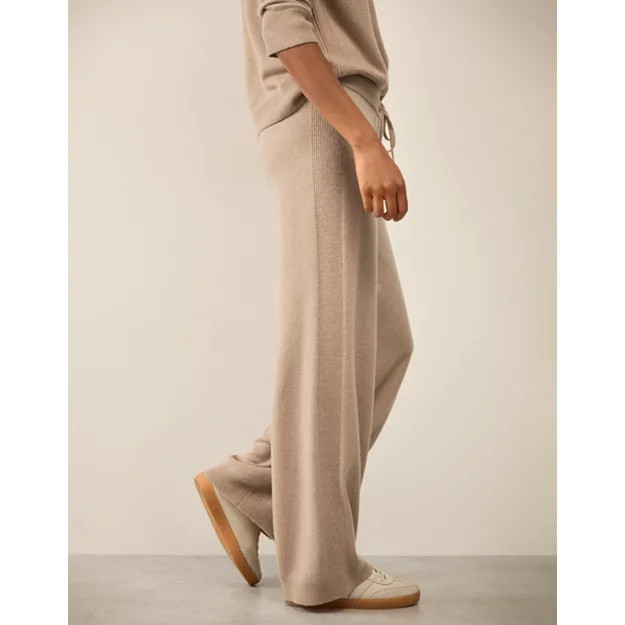 Cashmere Ribbed Detail Wide Leg Joggers | The White Company UK & ROW