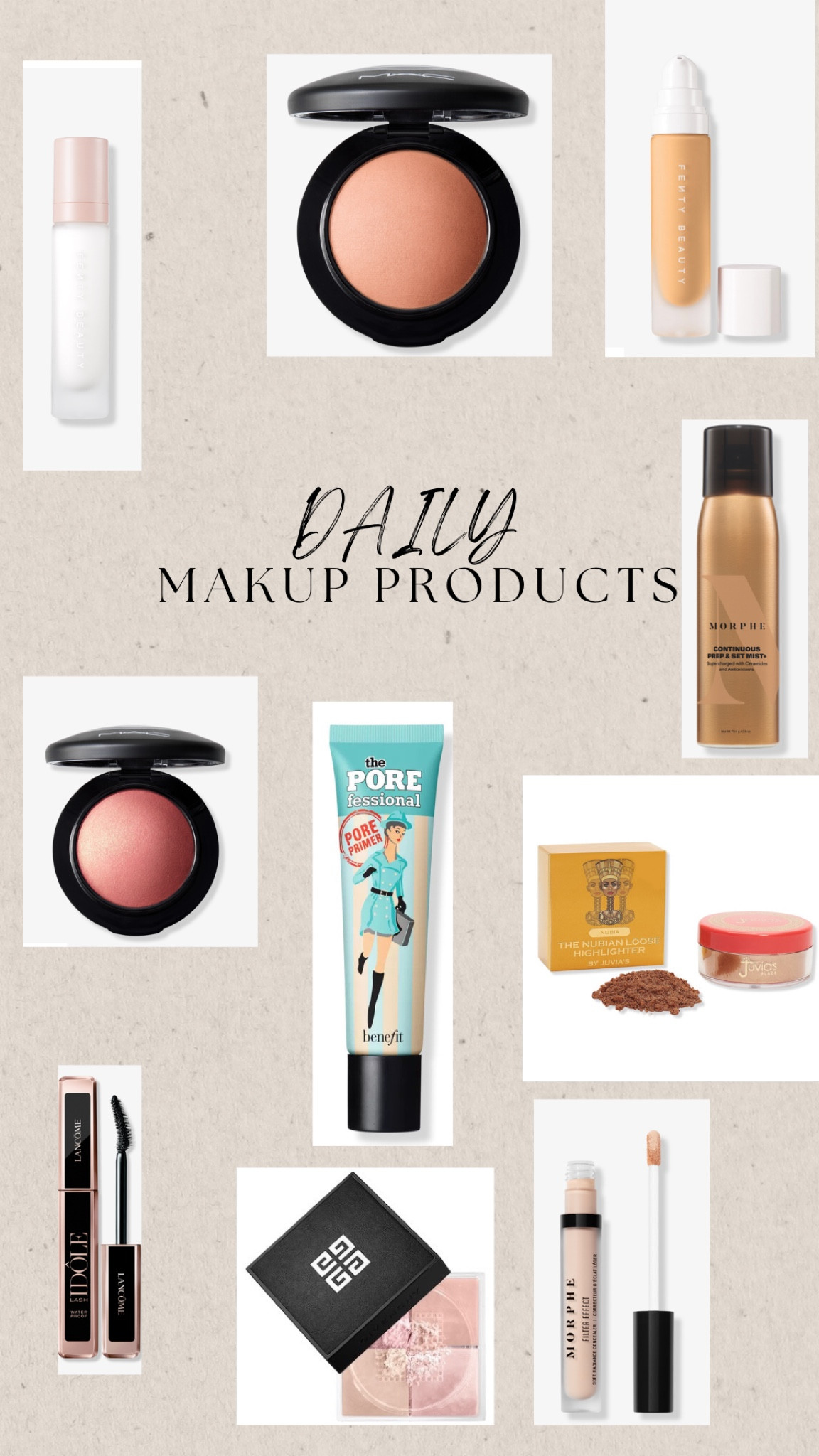 Makeup, fenty beauty, setting spray, blush, concealer, highlighter, pore professional, mascara 

#LTKbeauty #LTKHoliday #LTKfindsunder50