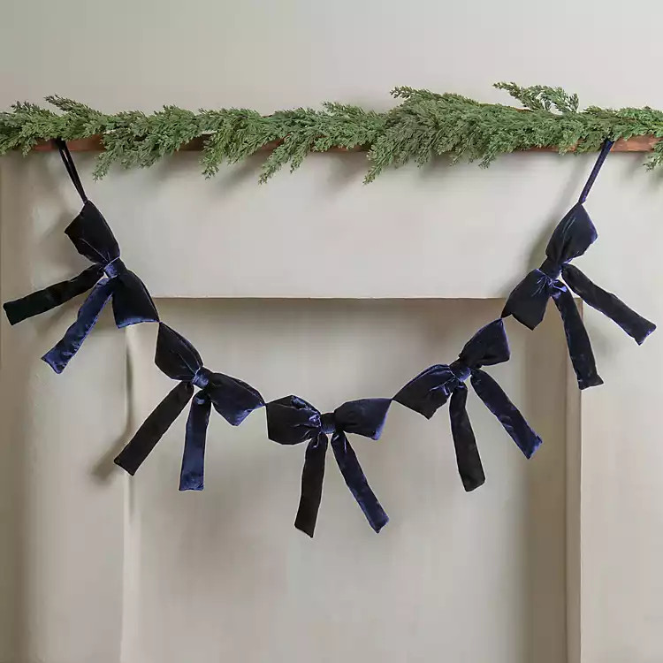 New! Blue Velvet Bow Banner | Kirklands