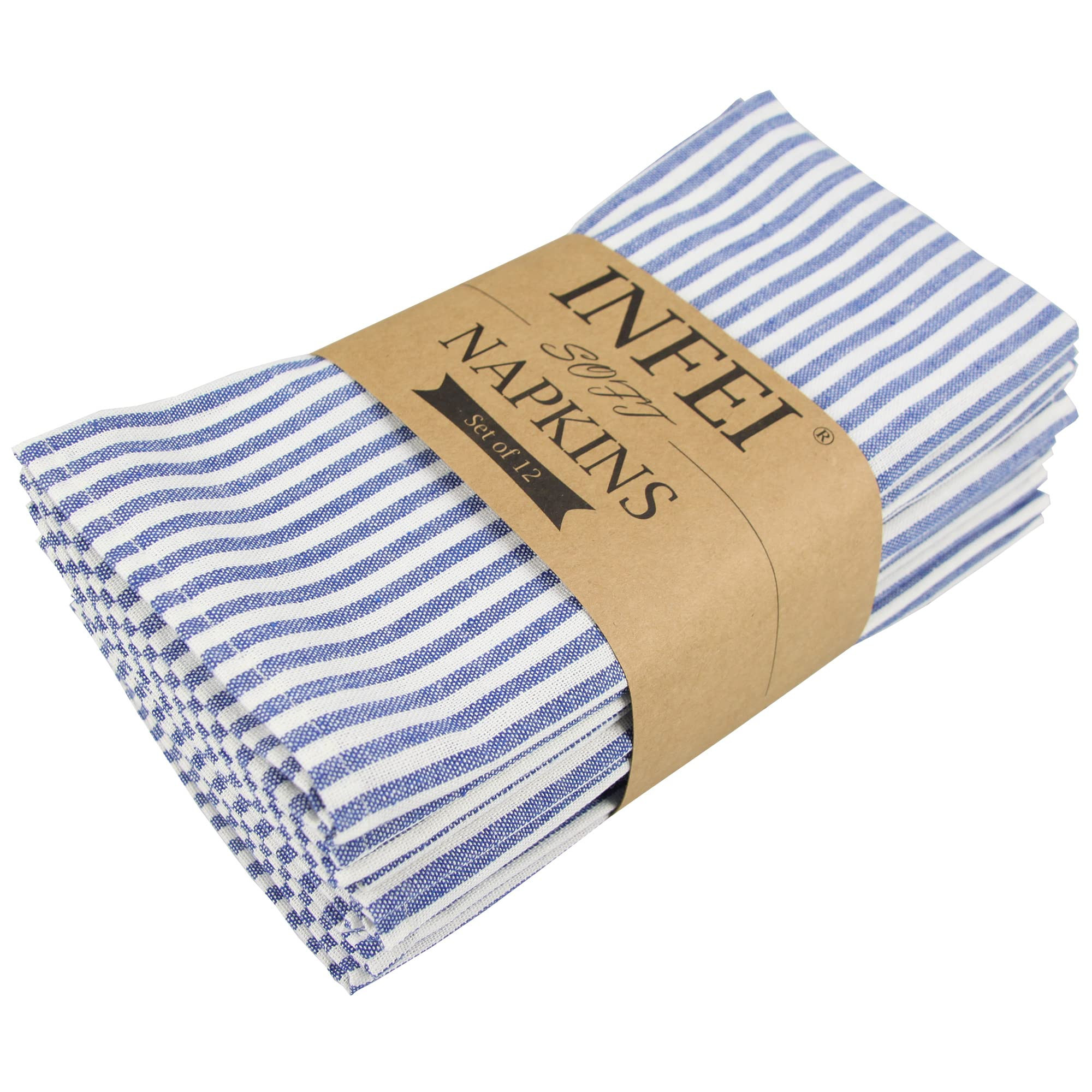 Plain Striped Cotton Linen Blended Dinner Cloth Napkins - Set of 12 (40 x 30 cm) - for Events & H... | Amazon (US)