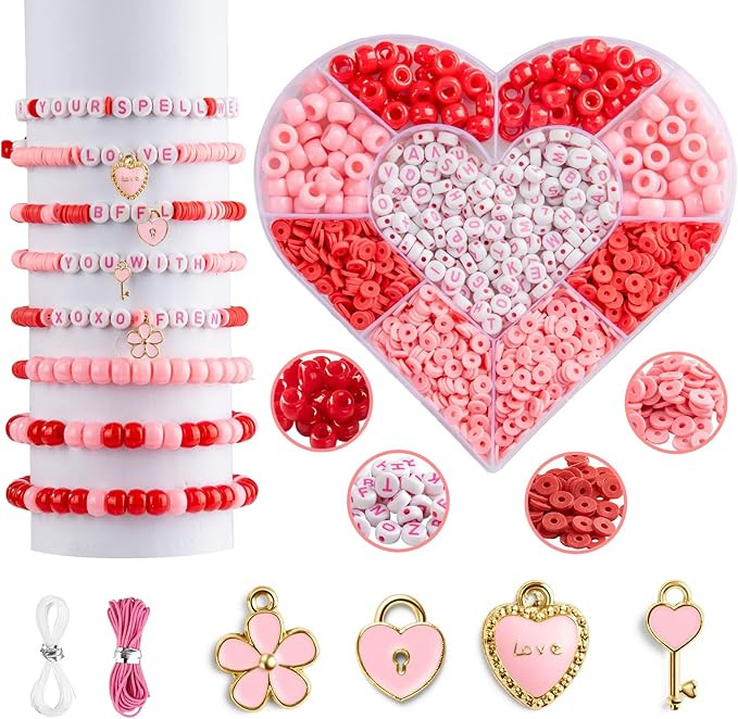 Taybonds Valentine's Day Bracelet Making Kit – Heart-Shaped Bead Box with Red & Pink Pony & Cla... | Amazon (US)