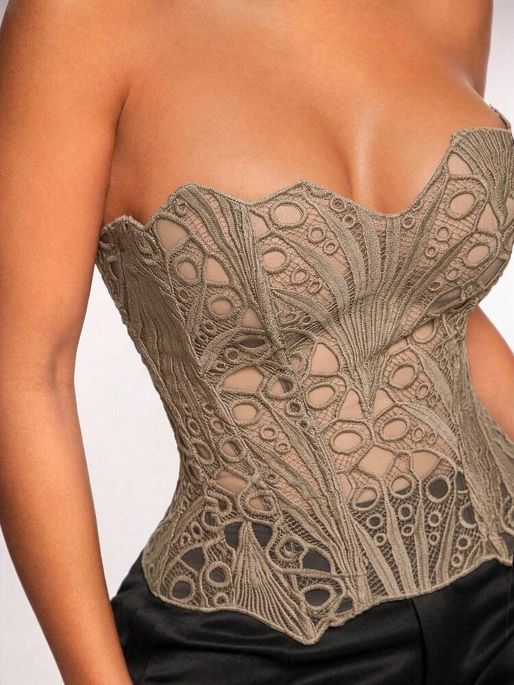 Radiana Women's Fashionable Lace Bodycon Sexy Bandeau Top | SHEIN