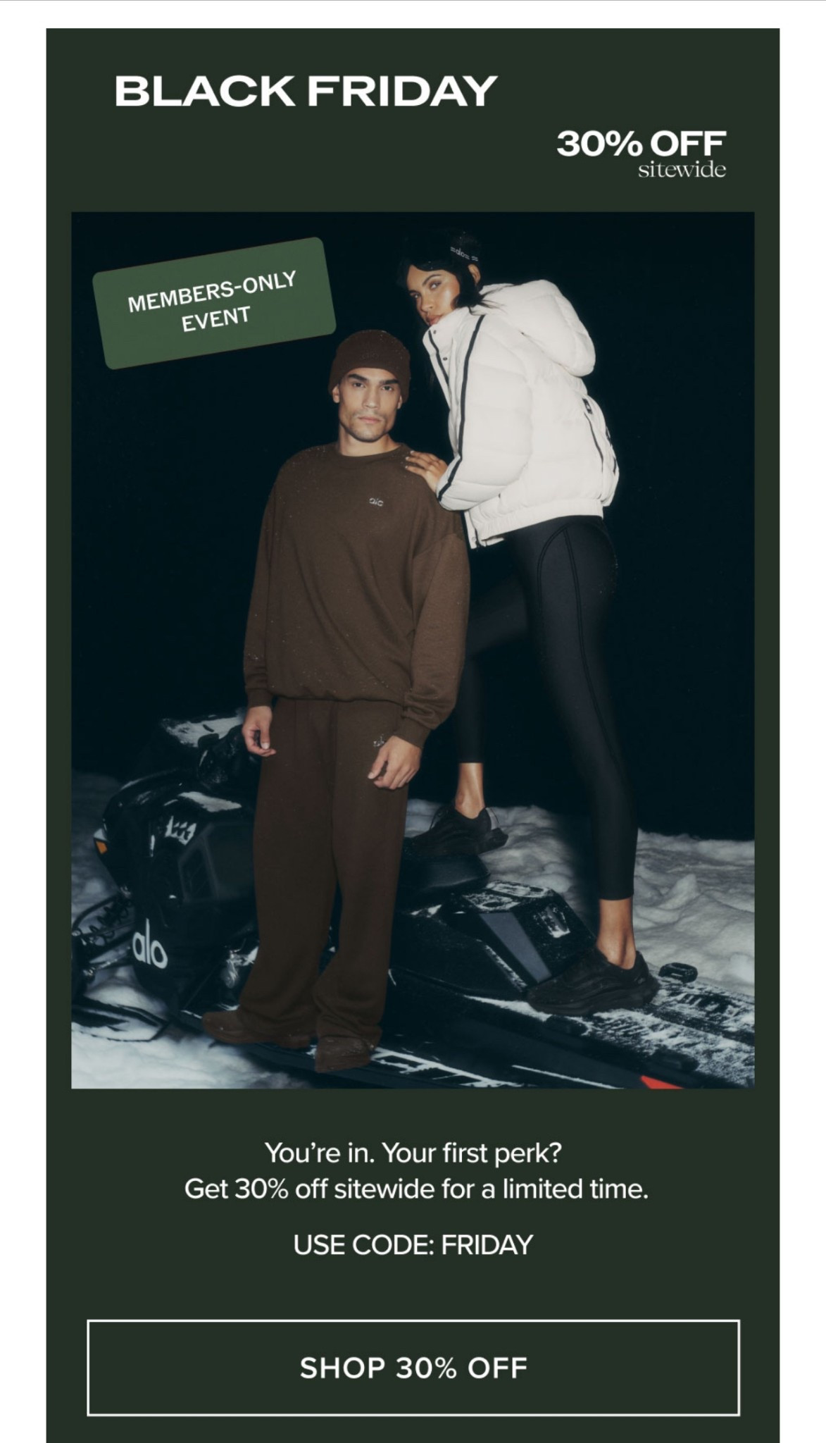 Rare sale at alo 
30% off site wide!

#LTKCyberWeek #LTKHoliday #LTKGiftGuide