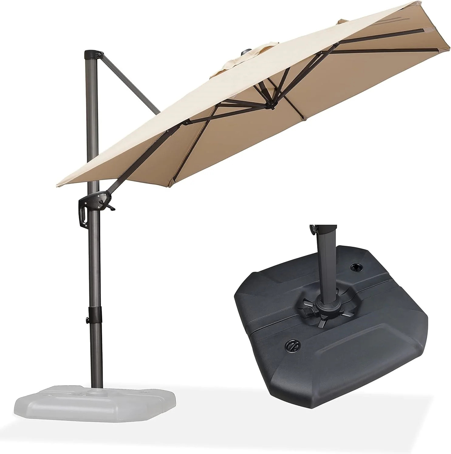 PURPLE LEAF 8-ft Aluminum Beige Crank Cantilever Patio Umbrella with Base Polyester one_size | LSGLRS10-SGY | Lowe's