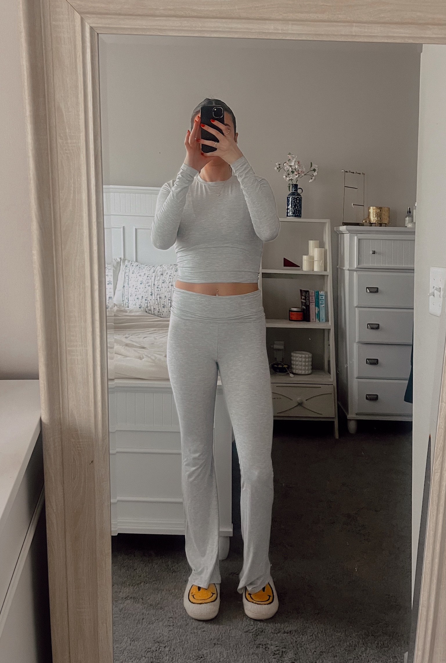 Amazon heather gray set. Skims dupe on Amazon! 

Available in 6 colors - Long sleeve shirt with flare leggings  

#LTKfindsunder50 #LTKSpringSale #LTKstyletip