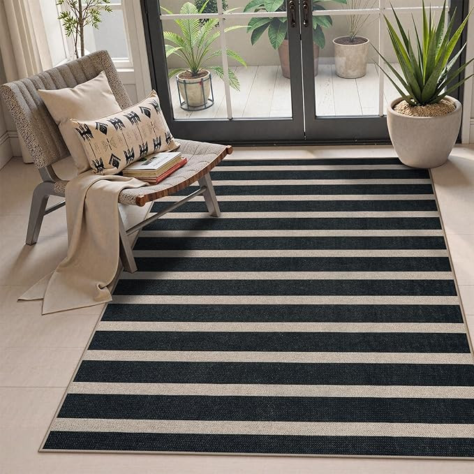 Lahome Striped Easy Jute 3x5 Outdoor Patio Porch Rug, Washable Rugs for Entryway Geometric Indoor... | Amazon (US)