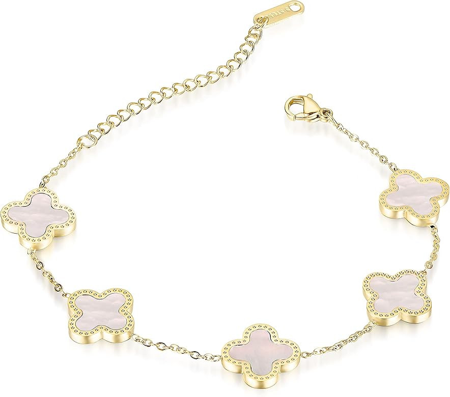 SHINYY Four Leaf Clover Bracelet for Women 18K Gold Plated Stainless Steel Lucky 4 Leaf Link Brac... | Amazon (US)