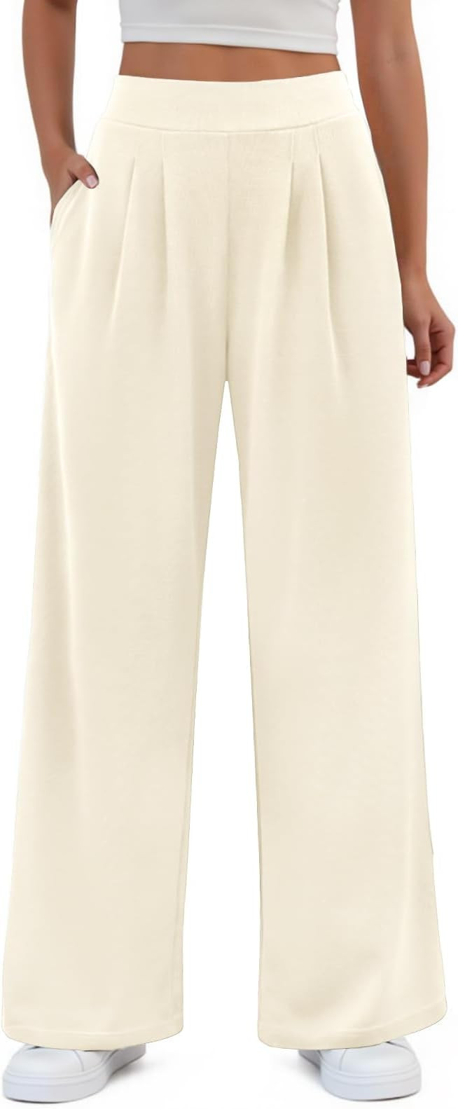 FireSwan Women's Wide Leg Pants Elastic High Waist Casual Palazzo Pants Trousers with Pockets | Amazon (US)