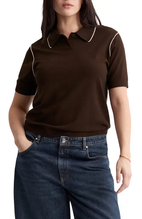 MANGO Contrast Tipped Polo Sweater in Chocolate at Nordstrom, Size Large | Nordstrom