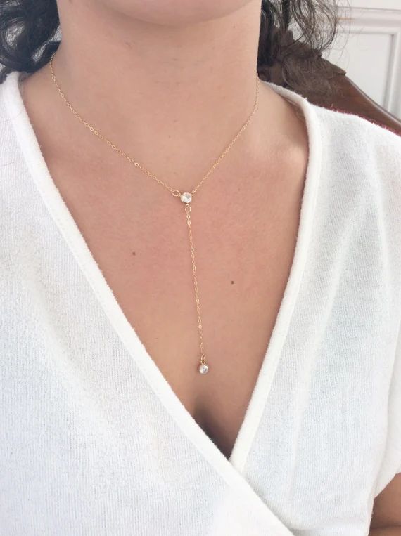 Lariat necklace, delicate Y necklace, simple Y necklace, Minimalist jewelry, Dainty Necklace, Gol... | Etsy (US)