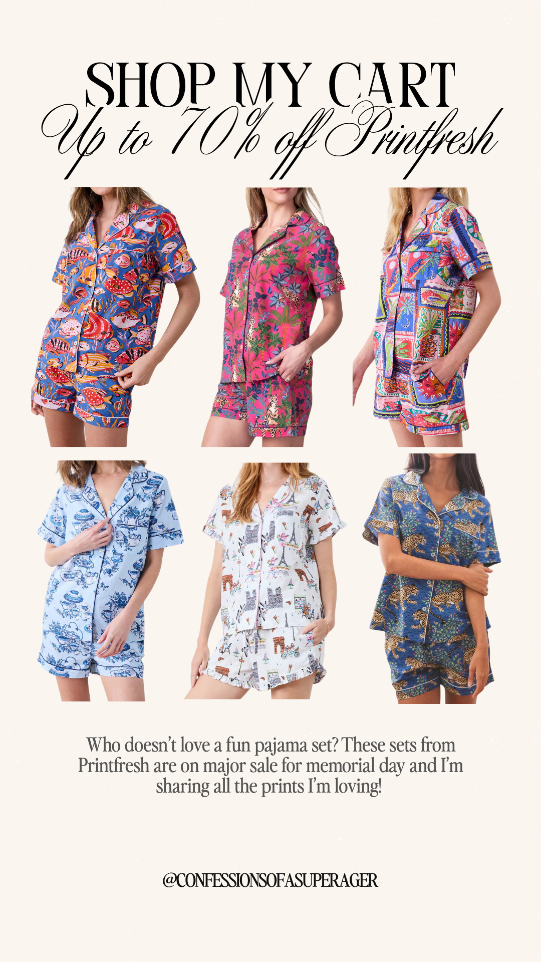Printfresh pajamas are officially in my cart 💖 From colorful matching pajama sets to chic luxury sleepwear, these viral Printfresh PJ sets are the perfect mix of comfy, cute, and elevated. Loving all the fun prints for summer, girls weekends, travel, self-care nights, and the cutest matching lounge sets! Don’t miss the Memorial Day sale — shop my favorite Printfresh styles now on LTK before they sell out ✨ #Printfresh #PajamaSet #MatchingSet #LuxurySleepwear #CutePajamas #LTKSale #MemorialDaySale #LoungewearStyle #SummerStyle #TravelOutfits #ComfyChic #PrintedPajamas #SleepwearStyle #FashionOver40 #Over50Style #ColorfulFashion #LTKFinds #ResortWear #SelfCareStyle #ConfessionsOfASuperager

#LTKSeasonal #LTKOver40 #LTKSaleAlert
