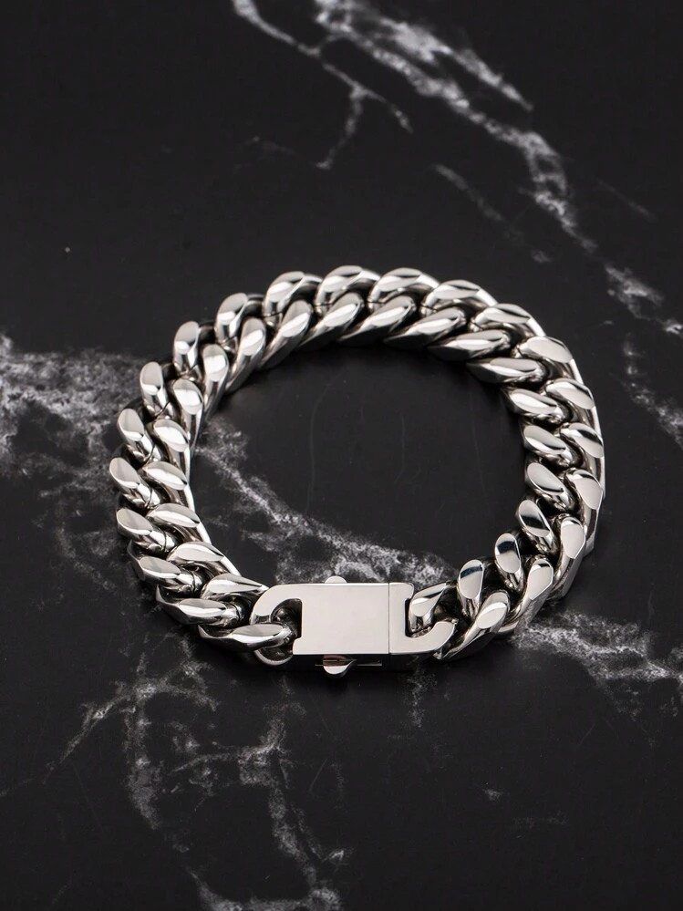 1pc Fashionable & Bold 13mm Wide Stainless Steel Miami Curb Chain Bracelet, Men's Birthday Gift | SHEIN