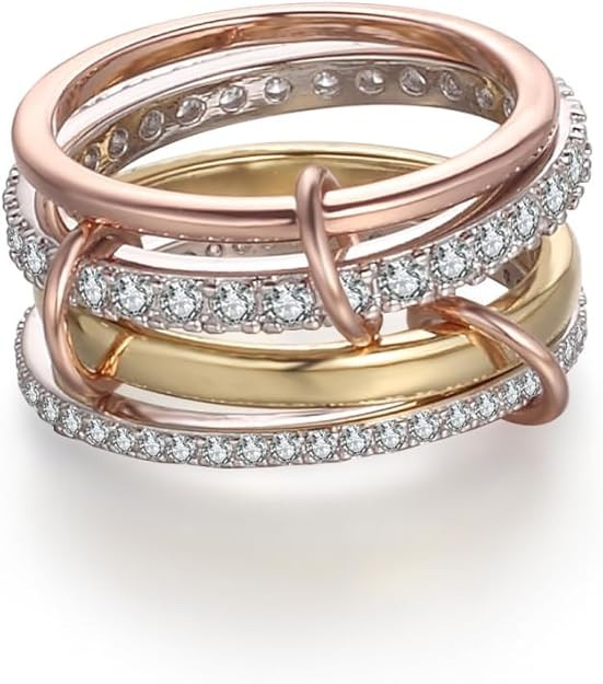18K Gold Plated Stackable Rings for Women – 4-Piece Non Tarnish Rings with CZ Cubic Zirconia St... | Amazon (US)