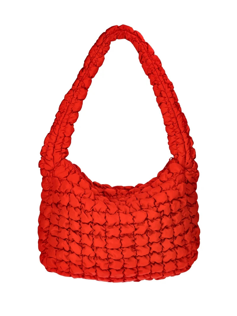 No Boundaries Women's Oversized Quilted Hobo Bag, Classic Red | Walmart (US)