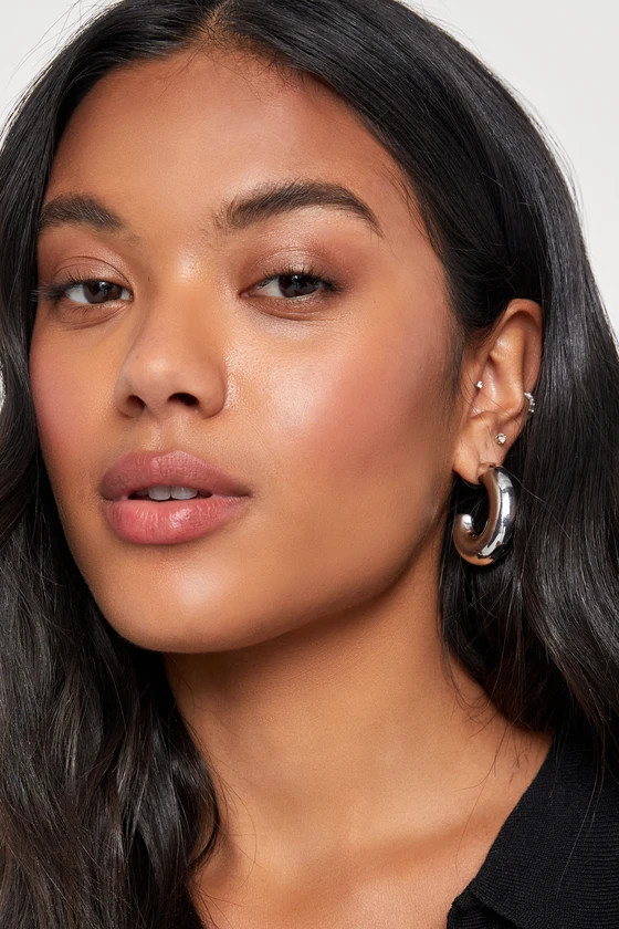 Icon Aura Silver Chunky Hoop Earrings | Lulus (US)