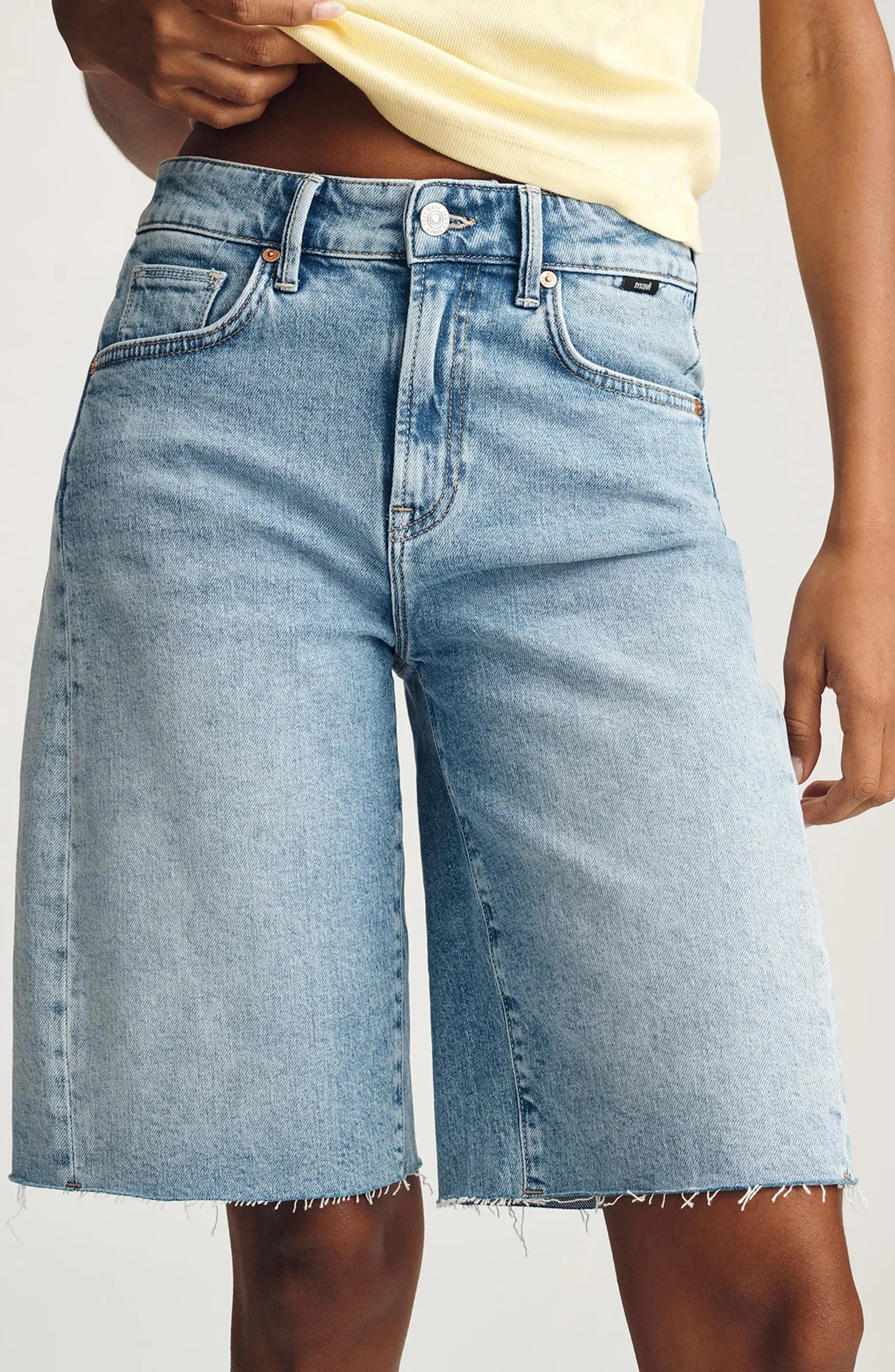 Mavi Jeans Nica Raw Hem Long Denim Barrel Shorts | Nordstrom | Nordstrom