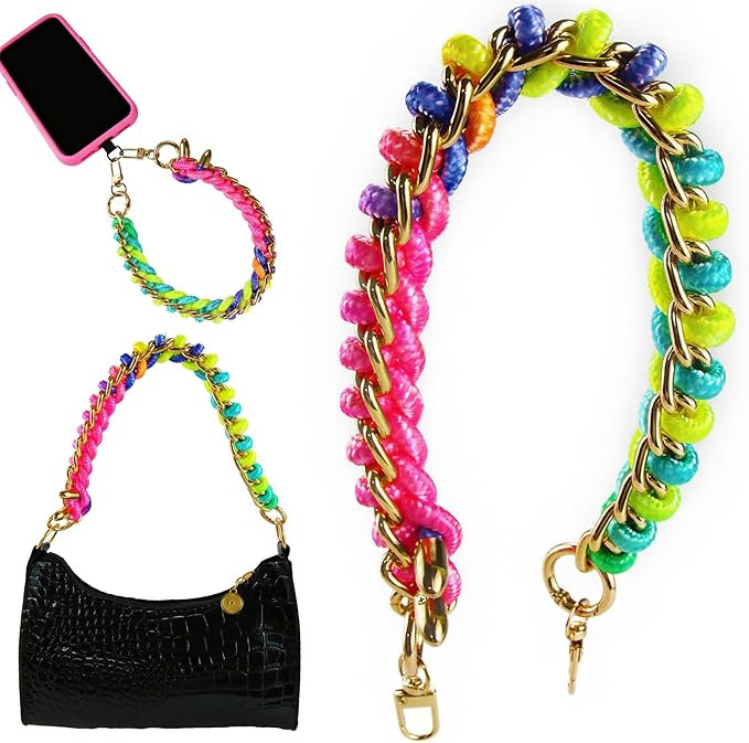 1 Pack Neon Rainbow Color Gold Metal Braid Purse Strap Paracord Rope Braid Bag Chains Replacement... | Amazon (US)