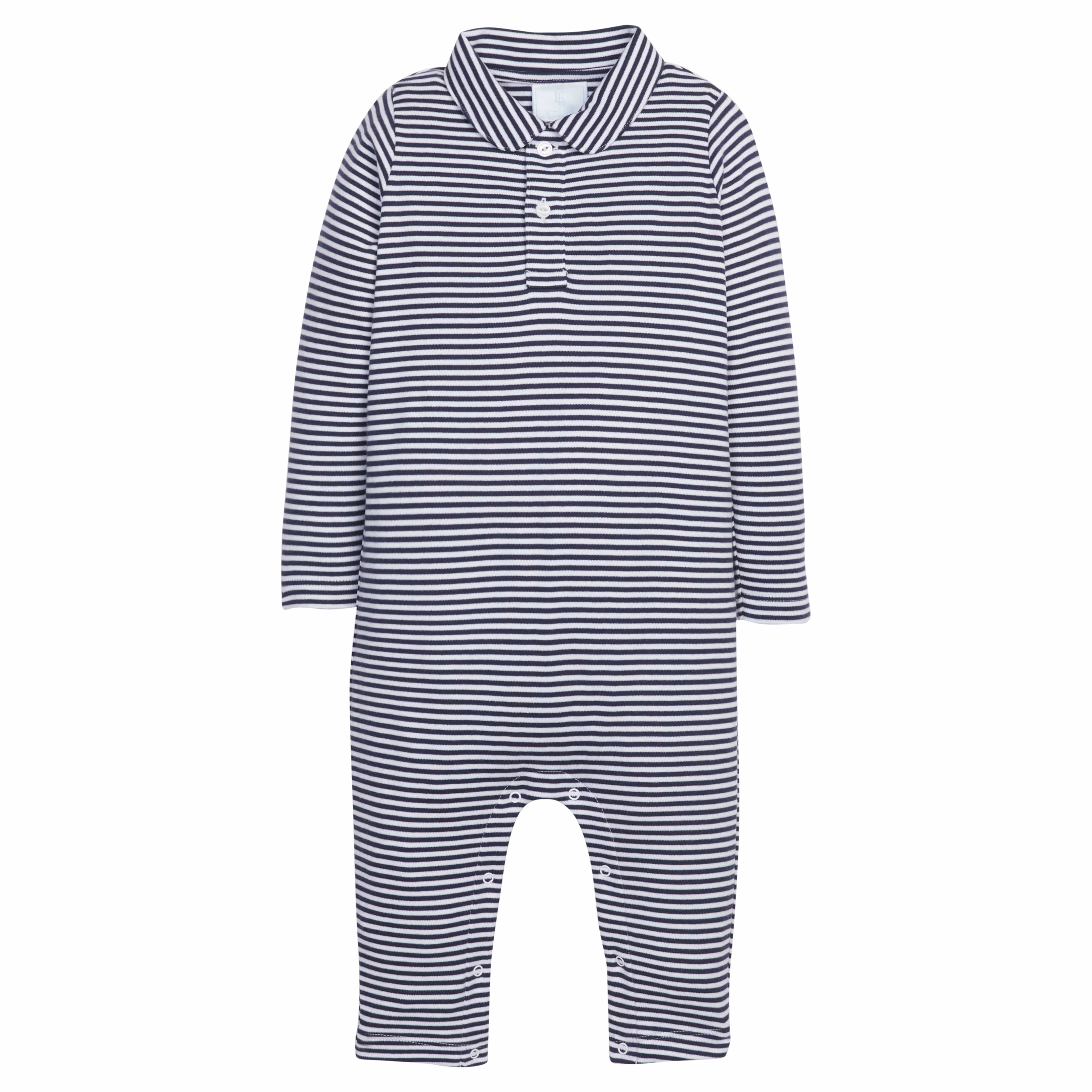 Baby Boy Long Sleeve Polo Romper in Timeless Navy Stripe | Little English
